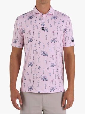 Bad Birdie Core Golf Polo The Boys Frosty Petal Pink Graphic Medium UPF 50